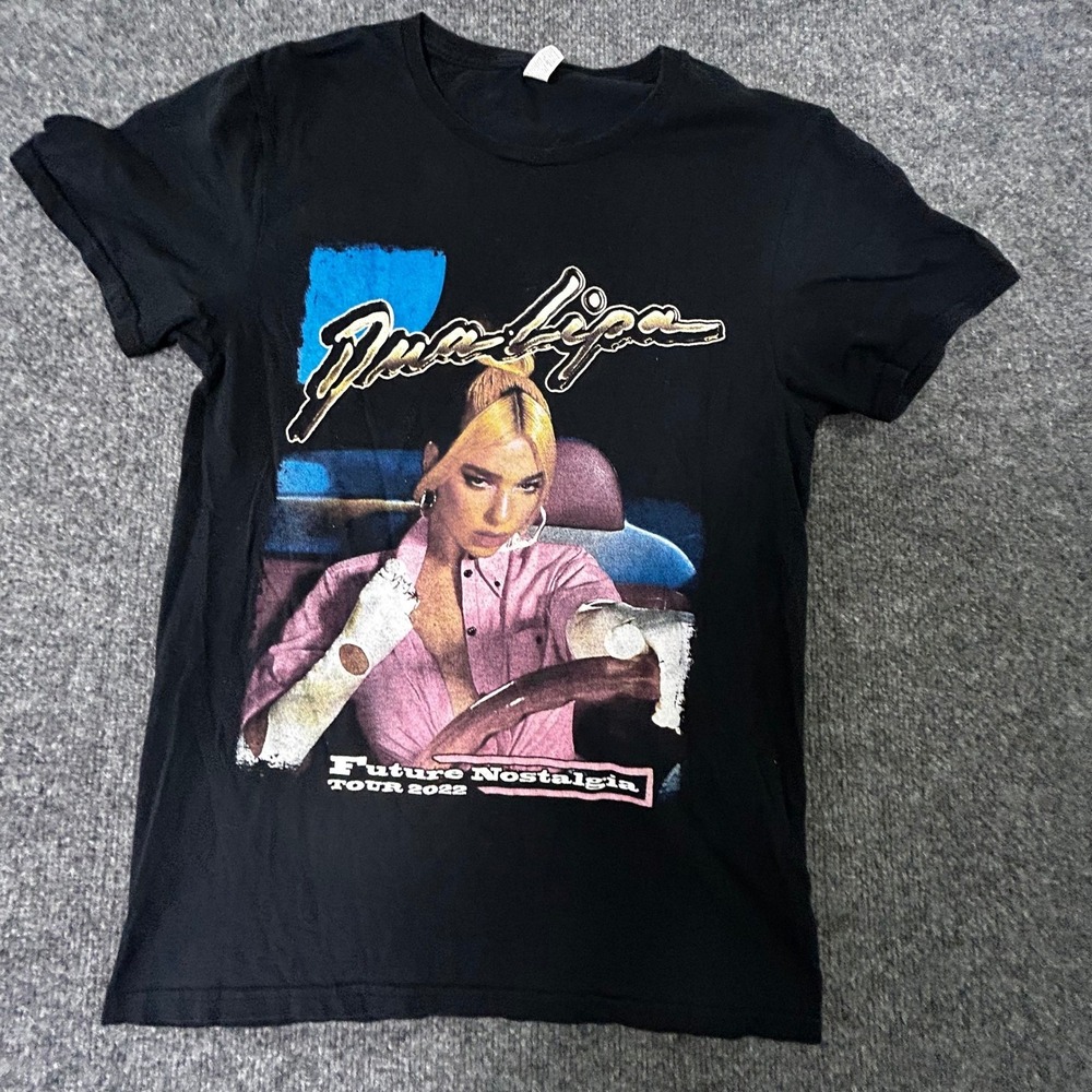 Dua Lipa T-Shirt Womens Size S Black Future Nostalgia Tour 2022 Graphic Concert